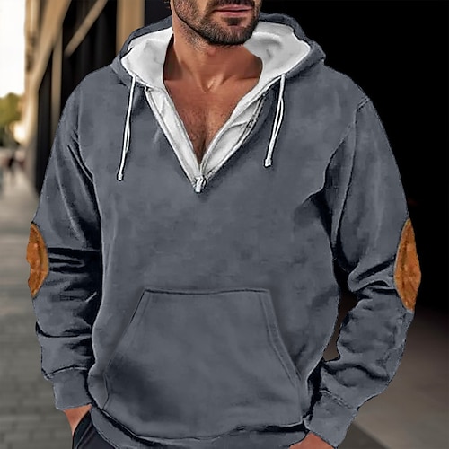 

Herren Hoodie Sweatshirt Kapuze Hoodie mit Viertelreißverschluss Schwarz Marineblau Grün Grau Mit Kapuze Farbblock Patchwork Tasche Sport Natur Täglich Festtage Strassenmode Cool Brautkleider