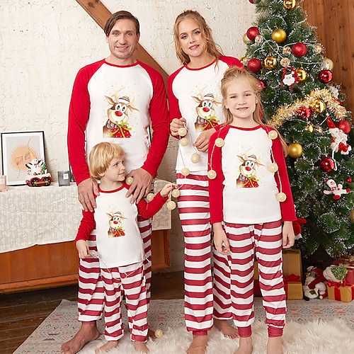 

Famille Noël Pyjamas Plaid Lettre Intérieur Imprimer Noir Blanche Rouge manche longue Tenues maman et moi Actif Tenues assorties