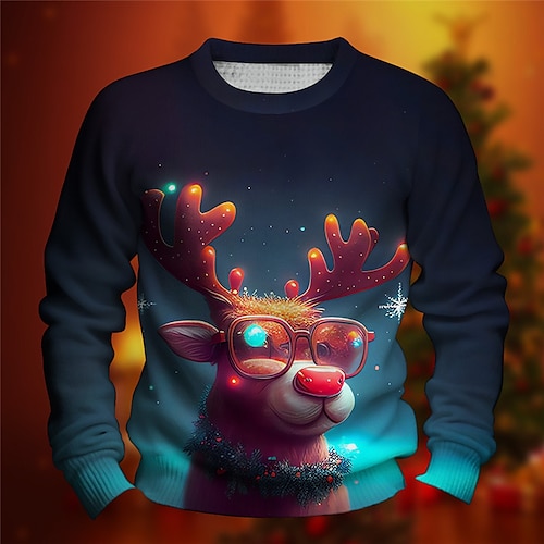 

Elk Casual Men's Print Knitting Ugly Christmas Sweater Pullover Sweater Jumper Knitwear Outdoor Daily Vacation Christmas Long Sleeve Crewneck Sweaters Blue Gray Fall Winter S M L Sweaters