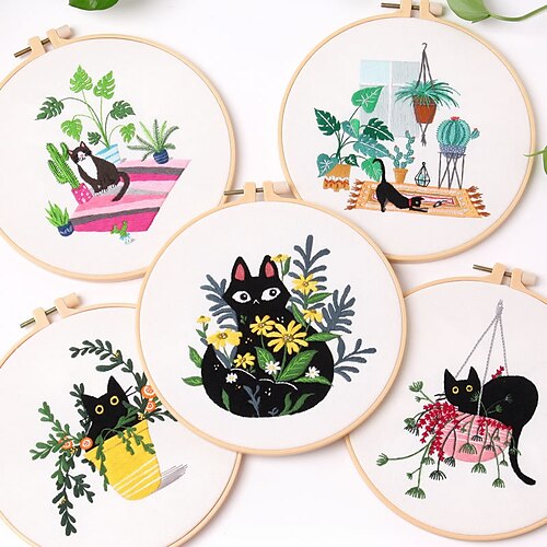 

Embroidery Kits DIY Embroidery Starter Kit with Plant Flower Pattern Bamboo Embroidery Hoop Color Threads Cross Stitch Kit.