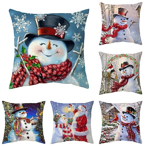 

Christmas 1PC Decorative Toss Pillows Xmas Snowman Santa Throw Pillow Covers Soft Pillowcase for Bedroom Livingroom Sofa Couch Chair Bench