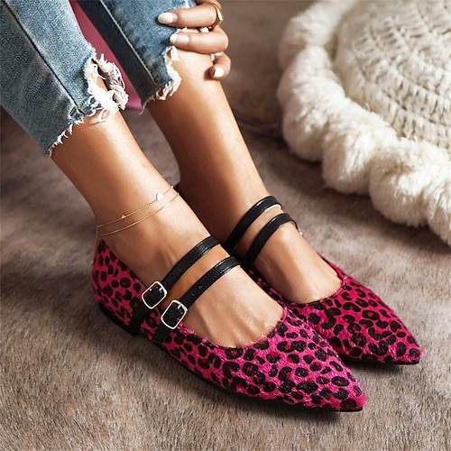 

Mujer Pantuflas Botas con plataforma Bullock Zapatos Diario Talón de bloque Dedo Puntiagudo Casual Zapatos de Paseo Piel Sintética Hebilla Leopardo Rosa Brillante