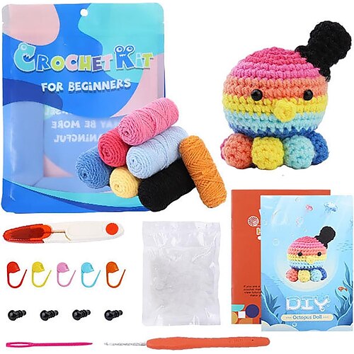 

Kit de crochet pour débutant, kit d'animaux au crochet et kit de démarrage à tricoter avec tutoriels d'instructions et tutoriels vidéo, accessoires d'aiguilles à crochet en fil de pois pour débutants