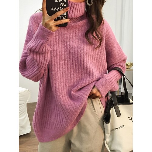 

Damen Pullover Rollkragen Gerippt Stricken Polyester überdimensional Herbst Winter Standard Outdoor Täglich Ausgehen Stilvoll Brautkleider schlicht Weich Langarm Feste Farbe Schwarz Gelb Rosa