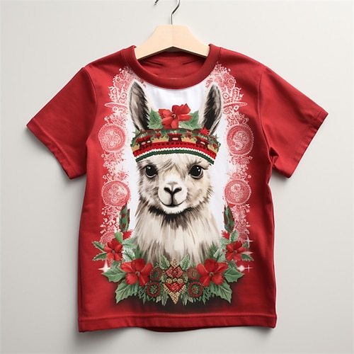 

navidad niños 3d alpaca camiseta falda manga corta estampado 3d otoño activo deportes moda poliéster niños 3-12 años al aire libre casual diario ajuste regular