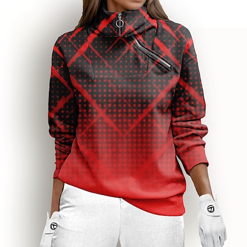 

Damen Golf-Hoodie Golfpullover Golf-Sweatshirt warm Atmungsaktiv Feuchtigkeitsableitung Langarm Golf-Oberbekleidung Shirt Regular Fit 1/4 Reißverschluss Stehkragen Bedruckt Frühling Herbst Tennis