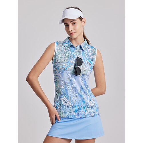 

Damen poloshirt Golfhemd Geknöpftes Poloshirt Atmungsaktiv Schnelltrocknend Feuchtigkeitsableitung Ärmellos Golfbekleidung Golfkleidung Regular Fit Paisley-Muster Sommer Tennis Golfspiel Pickleball