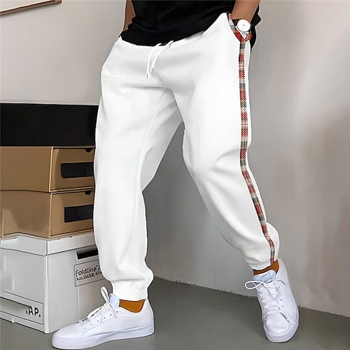 

Men's Sweatpants Joggers Trousers Drawstring Elastic Waist Elastic Cuff Plaid Patchwork Comfort Breathable Casual Daily Holiday Sports Fashion Black White