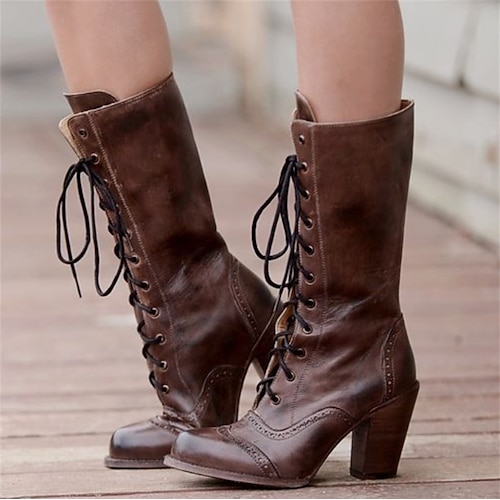 

Mujer Botas Bullock Zapatos Tallas Grandes Zapatos antiguos Fiesta Oficina Diario Color sólido Bloque de color Botas hasta la rodilla Botas a media pierna Invierno Tacón de gatito Dedo redondo