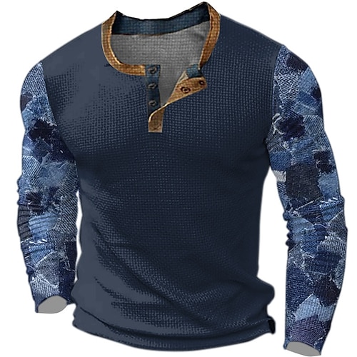 

Graphic Bloc de couleur Mode Design Décontractées Homme 3D effet Chemise Henley Shirt T-shirt gaufré Sport extérieur Vacances Festival T-shirt Noir bleu marine Bleu manche longue Henley Chemise