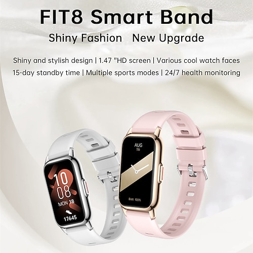 

696 FIT8 Smartwatch 1.47 Zoll Smartwatch Fitnessuhr Bluetooth Schrittzähler Anruferinnerung AktivitätenTracker Kompatibel mit Android iOS Damen Herren Langer Standby Wasserdicht Nachrichterinnerung