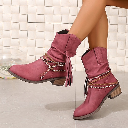 

Mujer Botas Botas cowboy Tallas Grandes Botas vaqueras Exterior Diario Botines Botines Borla Talón de bloque Tacón Cuadrado Dedo Puntiagudo Vintage Minimalismo Estilo industrial PU Mocasín Negro Rosa