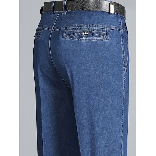 

Homens Jeans Calças Calças jeans Bolsos Perna reta Tecido Conforto Respirável Ao ar livre Diário Para Noite Misto de Algodão Moda Casual Azul Azul Escuro