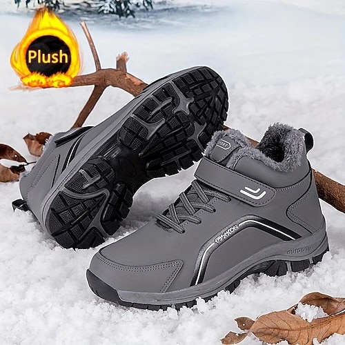 

Men's Women Boots Snow Boots Plus Size Winter Boots Fleece lined Hiking Cycling Shoes Casual British Daily Office Career PU Waterproof Warm Slip Resistant Booties / Ankle Boots Lace-up Dark Grey