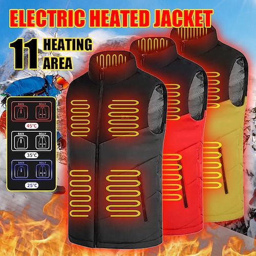 

Chaleco calefactable de 11 áreas para hombre, chaqueta a prueba de viento con calefacción eléctrica por usb para deportes al aire libre, escalada, ciclismo y caza, abrigo cálido para mujer