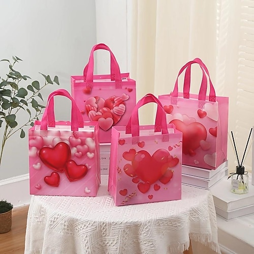 

12 pièces sacs cadeaux non tissés, emballage d'amour sacs cadeaux en papier saint valentin pour petite amie, sacs à main en papier, sacs d'emballage en papier kraft pour anniversaire