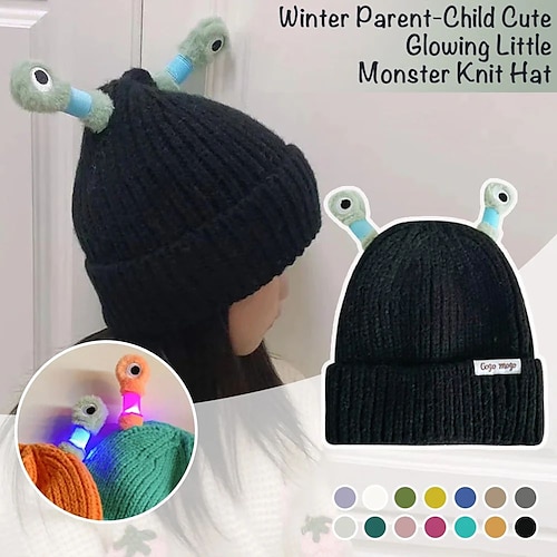 

Joli chapeau pull de dessin animé avec antennes lumineuses, antennes amusantes et brillantes, bonnet tricoté chaud pour garçons et filles en automne et en hiver