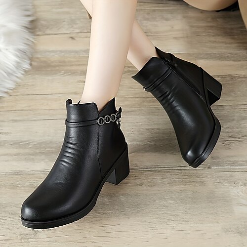 

Women's Boots Flats Plus Size Soft Shoes Comfort Shoes Daily Solid Color Fleece Lined Booties Ankle Boots Winter Flat Heel Round Toe Plush Comfort Minimalism PU Zipper Black Brown