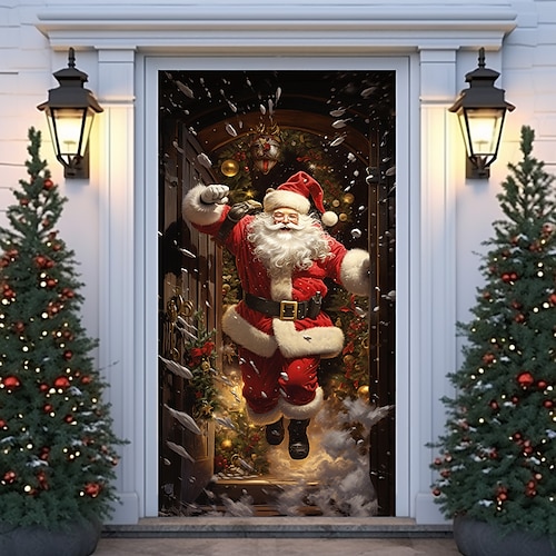 

Рождественский подарок Санта-Клауса дверные покрытия дверной гобелен дверной занавес украшение Рождественский фон дверной баннер для входной двери Рождественский праздник партия декор поставки
