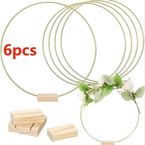 

6pcs 12 Inch Metal Floral Hoop Garland Table Decoration For Wedding Centerpieces Wood Card Holders Metal Wreath Flower Garland Home Decor