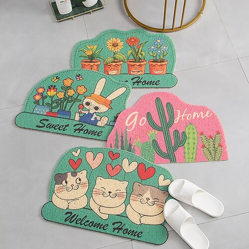 

Cute Cartoon Irregular Silk Ring Floor Mats for Household Entrance Feet Mats for Dust Removal at the Entrance and Tailor Mats