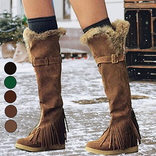 

Women's Boots Snow Boots Plus Size Winter Boots Party Outdoor Daily Solid Color Fleece Lined Over The Knee Boots Winter Flat Heel Round Toe Vintage Fashion Plush Suede Lace-up Light Brown Dark Brown