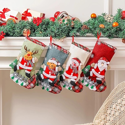 

Christmas Stocking Classic Medium Stockings Santa, Snowman, Reindeer Xmas Character For Family Holiday Christmas Party Decorations, Scene Decor, Festivals Decor, Home Decor