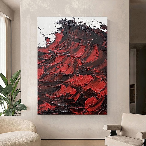 

Black and Red Textured Abstract Painting Handpainted Large 3D Textured Abstract Wall Art Modern Acrylic Abstract Painting For Home Decor Rolled Canvas (No Frame)