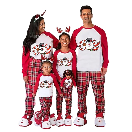 

Familie Weihnachten Pyjamas Karikatur Plaid Heim Bedruckt Rote Langarm Mama und ich Outfits Aktiv Passende Outfits