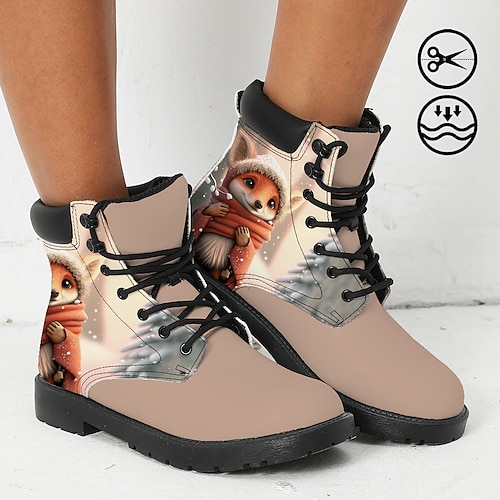 

Mulheres Botas Imprimir sapatos Coturnos Sapatos de impressão Festa Ao ar livre Diário Animal Modelado 3D Botas Botas Tornozelo Inverno Sem Salto Ponta Redonda Dedo Fechado Moda Casual Couro Sintético