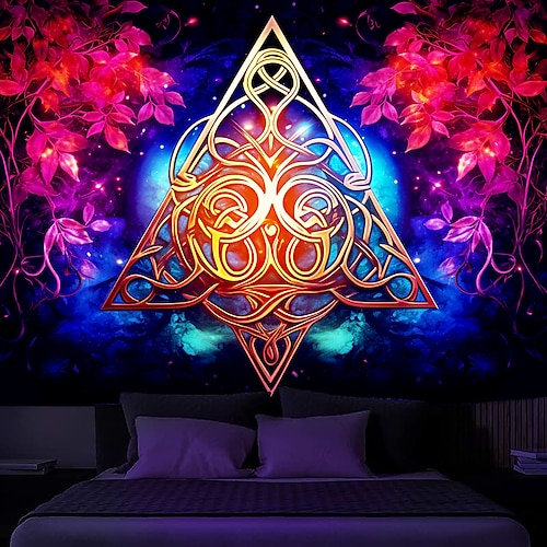 

Tapeçaria de luz negra brilho reativo uv no totem trippy enevoado natureza paisagem tapeçaria suspensa mural de arte de parede para sala de estar quarto