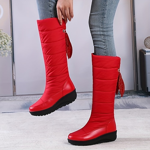 

Mujer Botas Botas de nieve Tallas Grandes Botas de invierno Diario Forrado con Lana Botas hasta la rodilla Tacón Plano Dedo redondo Felpa Casual Confort PU Tejido Cordones Mocasín Color sólido Negro