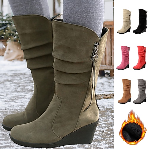 

Mulheres Botas Botas com salto Botas de Neve Tamanhos Grandes Festa Diário Côr Sólida Forrada com Fleece Botas Longas Inverno Salto Plataforma Calcanhar escondido Ponta Redonda Moda Sensual Casual