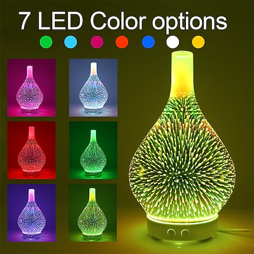 

Essential Oils Diffuser 3D Colorful Glass Vase Aromatherapy Machine Fragrance Home Aroma Nebulizer Diffuser 7-Color Change