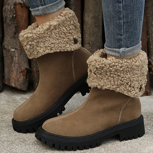 

Mulheres Botas Botas de Neve Coturnos Botas impermeáveis Ao ar livre Trabalho Diário Forrada com Fleece Botas Botas Tornozelo Ziper Salto Plataforma Ponta Redonda Elegante Vintage Casual Couro