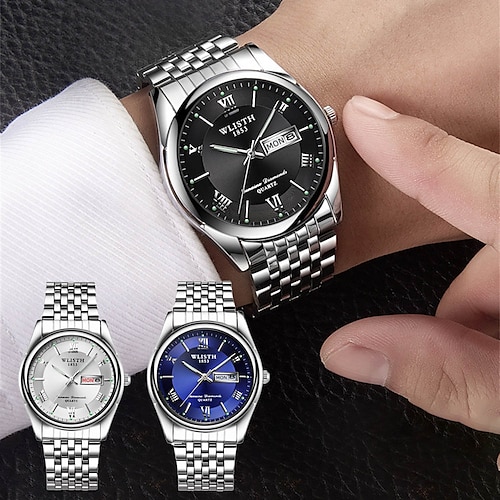 

Women Men Quartz Watch Minimalist Sports Business Wristwatch Luminous Date Week Waterproof Zinc alloy Watch