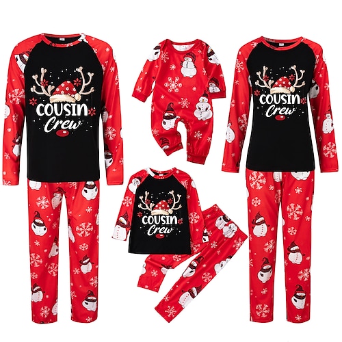 

Famille Noël Pyjamas Bande dessinée Pyjamas de Noël mignons Motif de Noël Cadeau Noël Imprimer Noir Blanche Rouge Foncé manche longue Tenues maman et moi Actif Tenues assorties