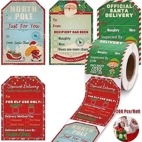 

200 Pcs/Roll Merry Christmas Stickers Christmas Theme Seal Labels Stickers for DIY Gift Baking Package Envelope Stationery Decor