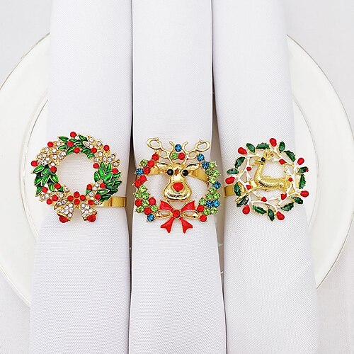 

6pcs Christmas Deer Napkin Buckle Tree Deer Napkin Ring Bell Napkin Ring Metal Cloth Ring