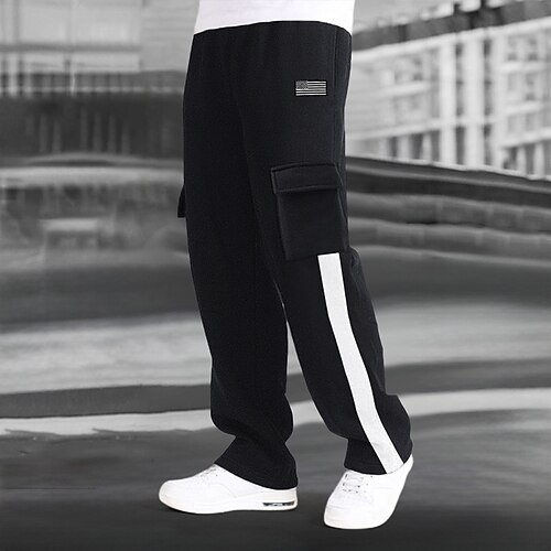 

Men's Sweatpants Joggers Trousers Pocket Drawstring Elastic Waist Patchwork National Flag Comfort Breathable Casual Daily Holiday Sports Fashion Black Blue