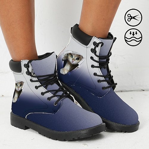 

Mujer Botas Zapatos estampados Botas de Combate Tallas Grandes Exterior Diario Gato 3D Degradado de color Botines Botines Invierno Tacón Plano Dedo redondo Punta cerrada Moda Casual Cuero Sintético