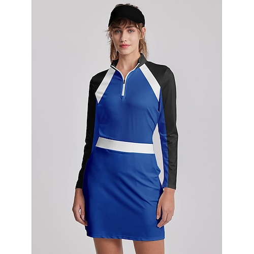 

Damen poloshirt Golfhemd Atmungsaktiv Schnelltrocknend Feuchtigkeitsableitung Langarm Golfbekleidung Golfkleidung Regular Fit Zip Stehkragen Bedruckt Frühling Herbst Tennis Golfspiel Pickleball