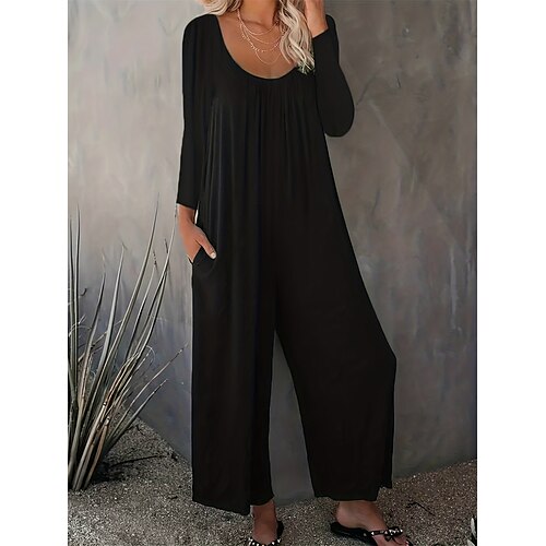 

Damen Jumpsuit Bedruckt Tasche Feste Farbe U-Ausschnitt Ordinär Urlaub Täglich Festtage Regular Fit Langarm Schwarz Weiß Wein S M L XL Herbst