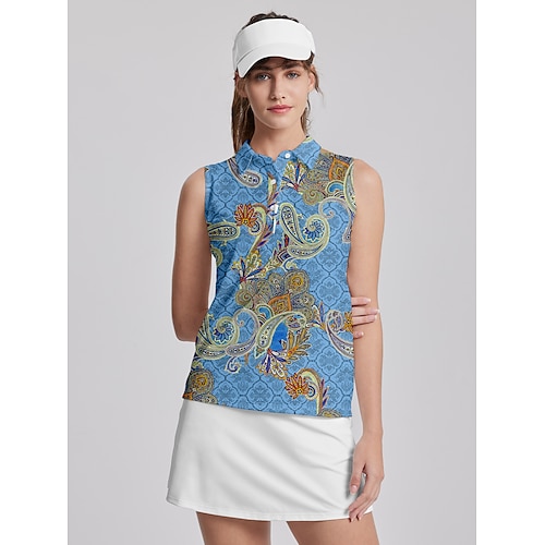 

Damen poloshirt Golfhemd Geknöpftes Poloshirt Atmungsaktiv Schnelltrocknend Feuchtigkeitsableitung Ärmellos Golfbekleidung Golfkleidung Regular Fit Paisley-Muster Sommer Tennis Golfspiel Pickleball