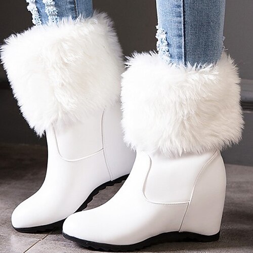 

Mulheres Botas Botas com salto Botas de Neve Tamanhos Grandes Festa Natal Diário Côr Sólida Forrada com Fleece Botas Botas Tornozelo Inverno Salto Plataforma Calcanhar escondido Ponta Redonda Moda