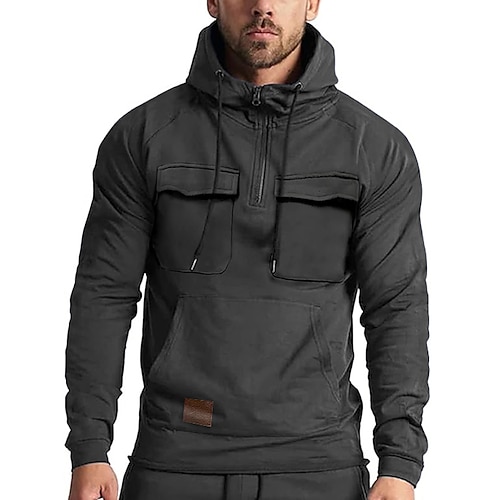 

Homens Moletom Quarter Zipper Hoodie Tático Rosa Azul Marinha Azul Real Azul Marron Com Capuz Tecido Bolsos Desportos e Ar livre Diário Feriado Roupa de rua Legal Casual Primavera Outono Roupa