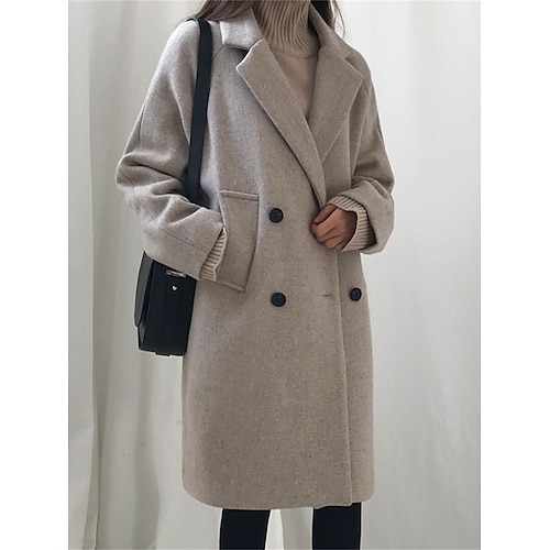 

Manteau Femme Extérieur Plein Air Usage quotidien Sortie Contemporain mode Décontractées Style de rue Avec poches Longue Manteau Noir Beige Automne Hiver Double Boutonnage Revers Standard S M L XL 2XL