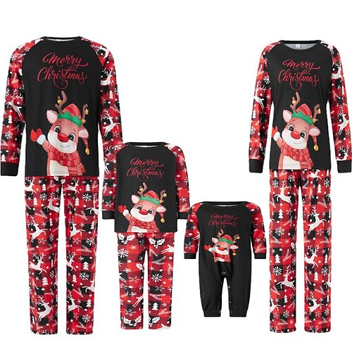 

Famille Noël Pyjamas Graphic Intérieur Imprimer Noir manche longue Tenues maman et moi Actif Tenues assorties