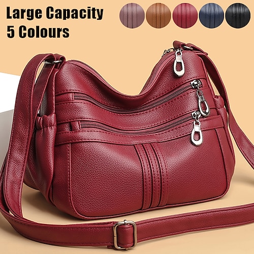 

Mulheres Bolsa crossbody Bolsa de ombro Bolsa Hobo Couro PU Compras Diário Feriado Ziper Grande Capacidade Durável Côr Sólida clarete Preto Azul