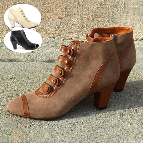 

Damen Stiefel Knopfstiefel Übergrössen Stiefel mit Absatz Party Outdoor Täglich Farbblock Stiefeletten Stiefeletten Winter Kätzchen-Ferse Runde Zehe Elegant Urlaub Vintage Kunstleder Reißverschluss